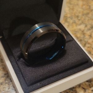 Elegant Black and Blue Men's Ring Tungsten